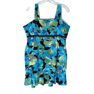 R & K Original Petite floral sun dress blue green black size 16 petite